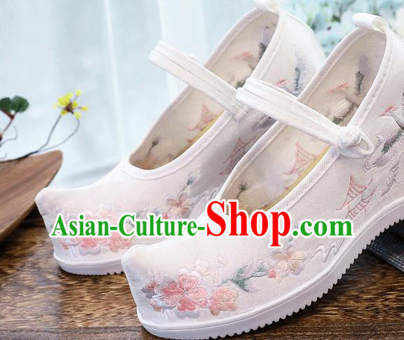 China Embroidered Plum Blossom Shoes National White Cloth Shoes Traditional Wedge Shoes