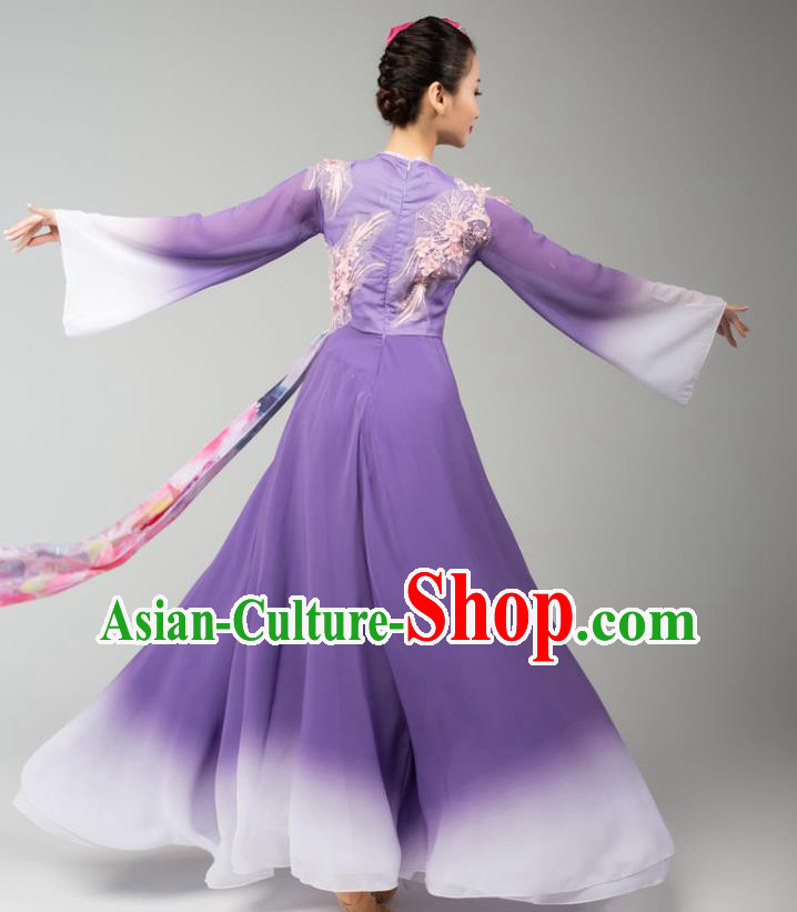 Chinese Umbrella Dance Violet Dress Traditional Fan Dance Performance Costumes Classical Dance Clothing