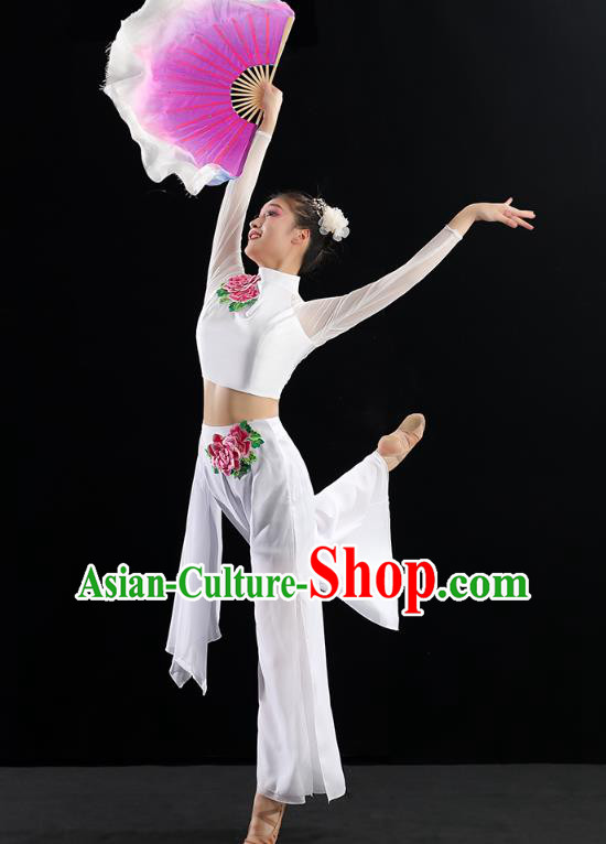 Chinese Umbrella Dance Clothing Traditional Classical Dance Costumes Woman Solo Dance White Outfits
