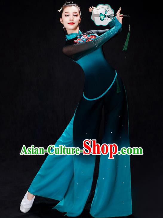 China Fan Dance Stage Performance Clothing Folk Dance Costume Yangko Dance Blue Uniforms