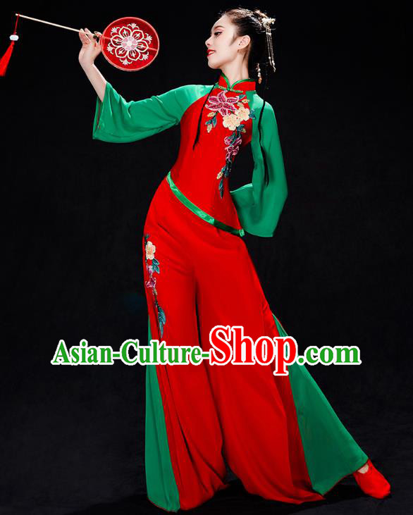 China Fan Dance Performance Clothing Folk Dance Group Dance Costume Yangko Dance Red Uniforms