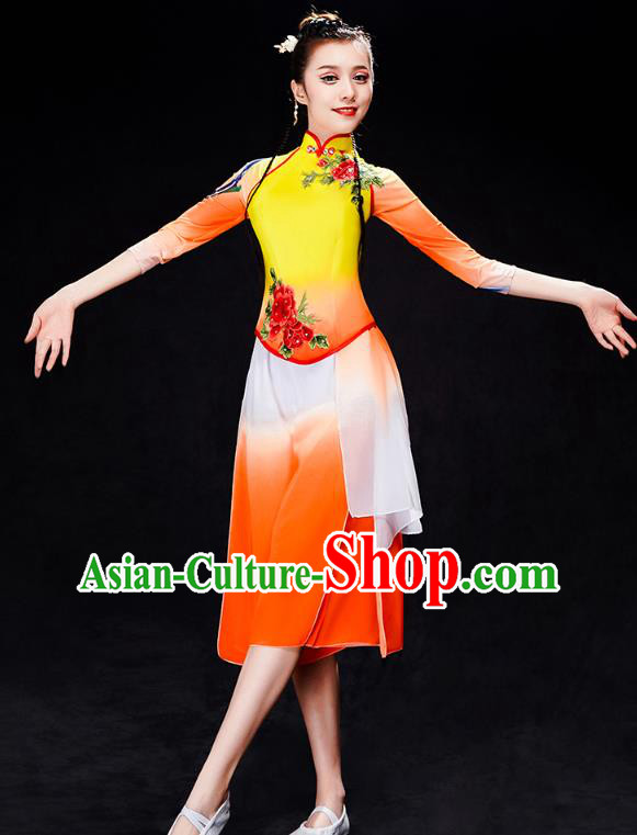 China Yangko Dance Orange Dress Uniforms Fan Dance Performance Clothing Folk Dance Group Dance Costume