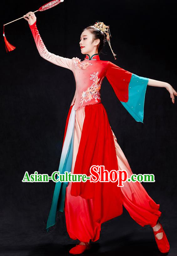 China Folk Dance Solo Dance Costume Yangko Dance Red Uniforms Fan Dance Clothing