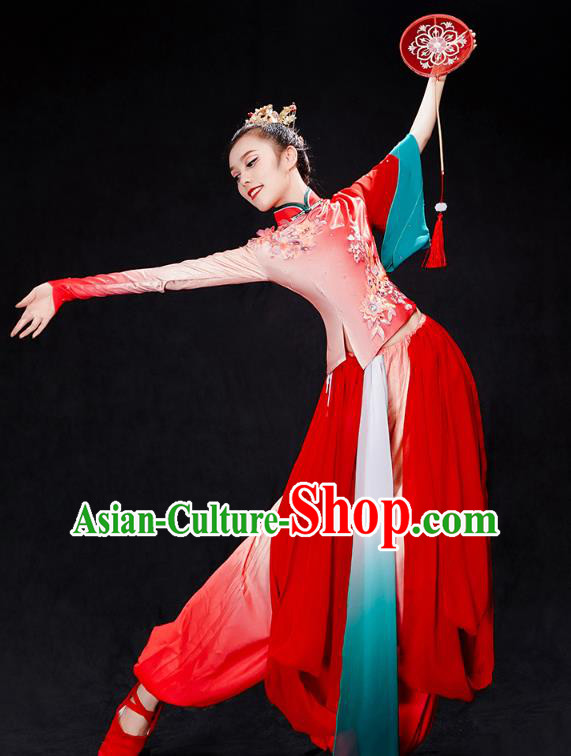 China Folk Dance Solo Dance Costume Yangko Dance Red Uniforms Fan Dance Clothing