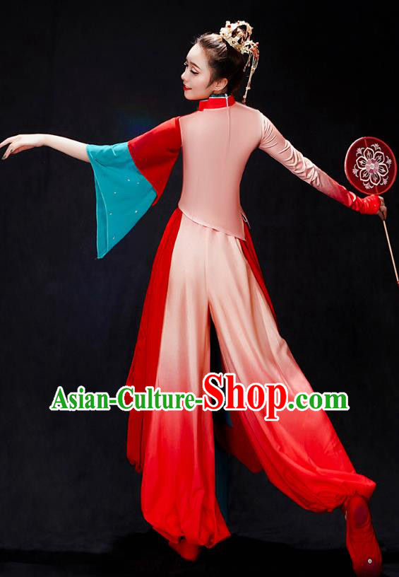 China Folk Dance Solo Dance Costume Yangko Dance Red Uniforms Fan Dance Clothing