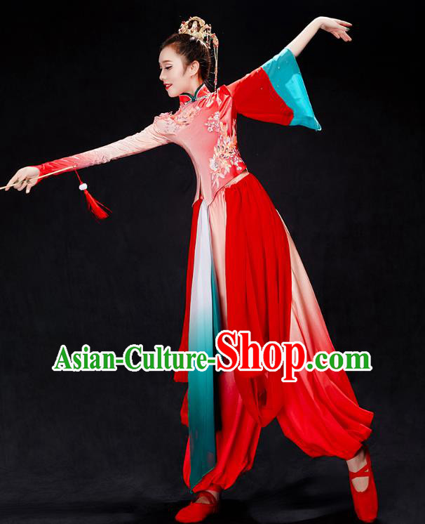 China Folk Dance Solo Dance Costume Yangko Dance Red Uniforms Fan Dance Clothing