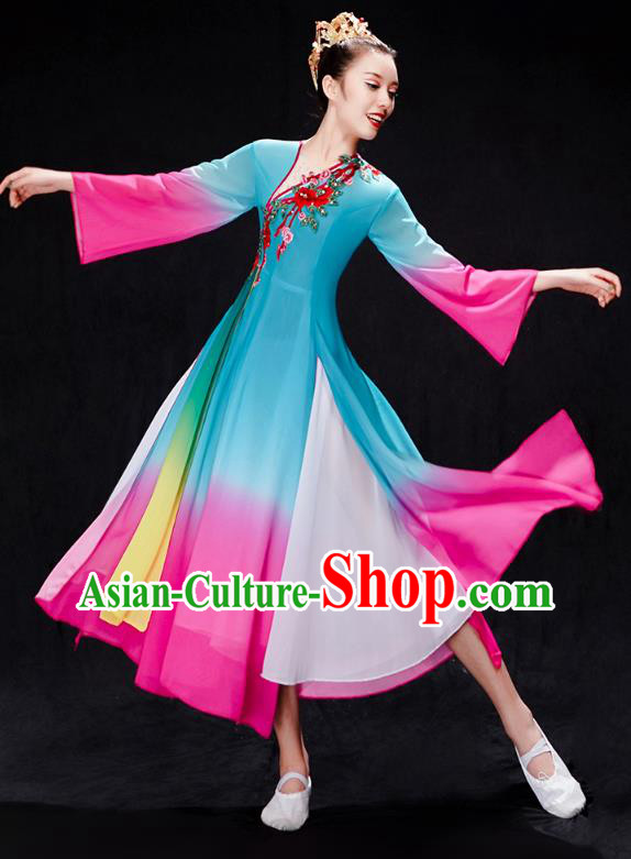 Chinese Woman Solo Dance Dress Traditional Umbrella Dance Clothing Classical Dance Costumes