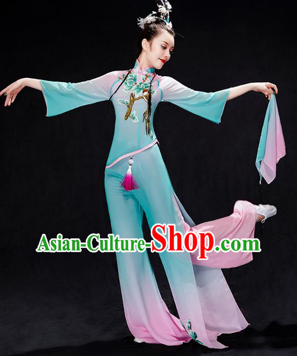 China Fan Dance Clothing Folk Dance Solo Dance Costume Yangko Dance Blue Uniforms