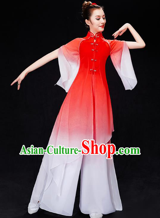Chinese Woman Fan Dance Red Outfits Umbrella Dance Clothing Traditional Classical Dance Costumes