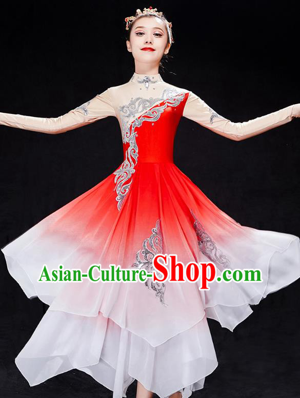 Chinese Traditional Umbrella Dance Clothing Classical Dance Costumes Group Dance Red Dress