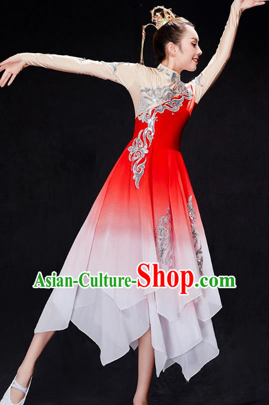 Chinese Traditional Umbrella Dance Clothing Classical Dance Costumes Group Dance Red Dress