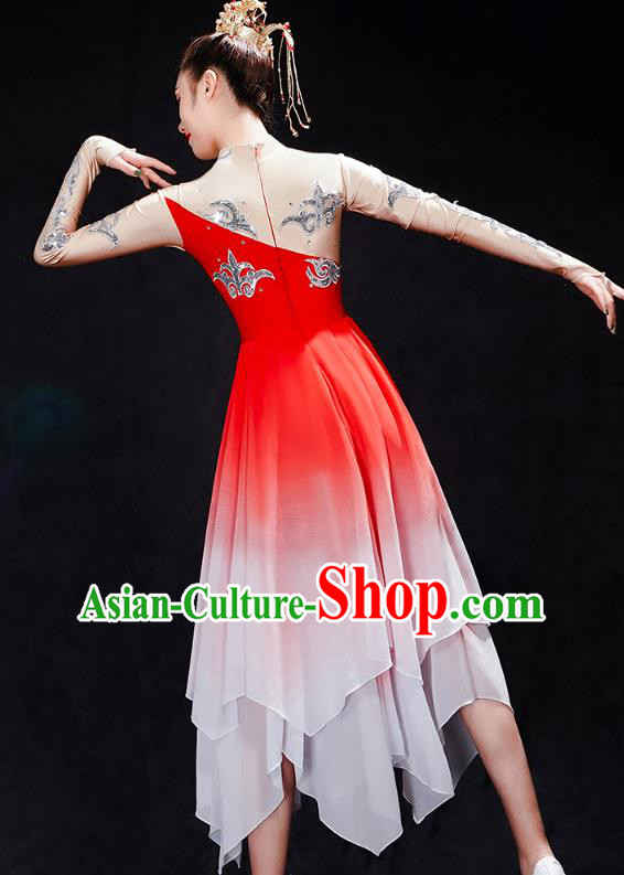 Chinese Traditional Umbrella Dance Clothing Classical Dance Costumes Group Dance Red Dress