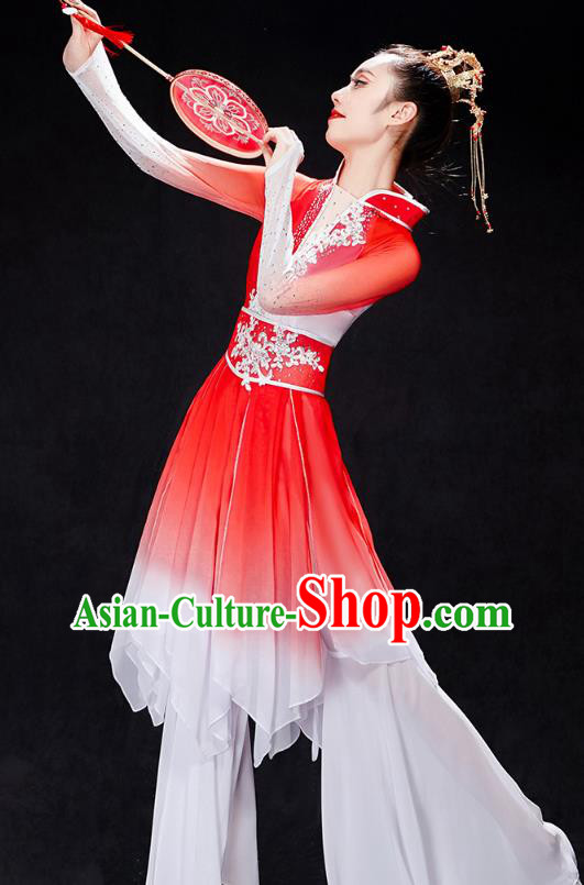 China Stage Performance Clothing Folk Dance Fan Dance Costume Yangko Dance Red Uniforms