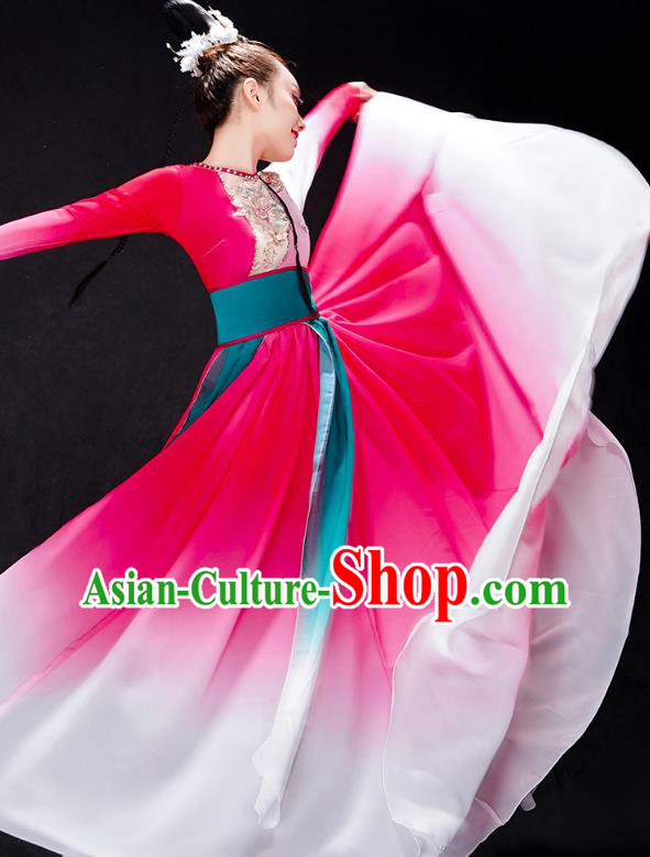 Chinese Female Group Dance Rosy Dress Traditional Umbrella Dance Clothing Classical Dance Costumes
