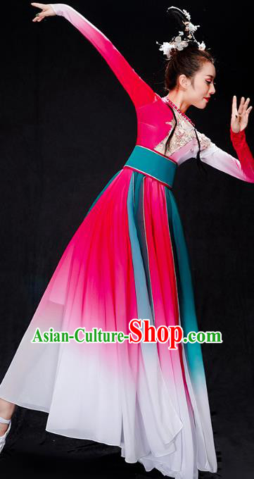Chinese Female Group Dance Rosy Dress Traditional Umbrella Dance Clothing Classical Dance Costumes