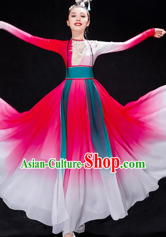 Chinese Female Group Dance Rosy Dress Traditional Umbrella Dance Clothing Classical Dance Costumes