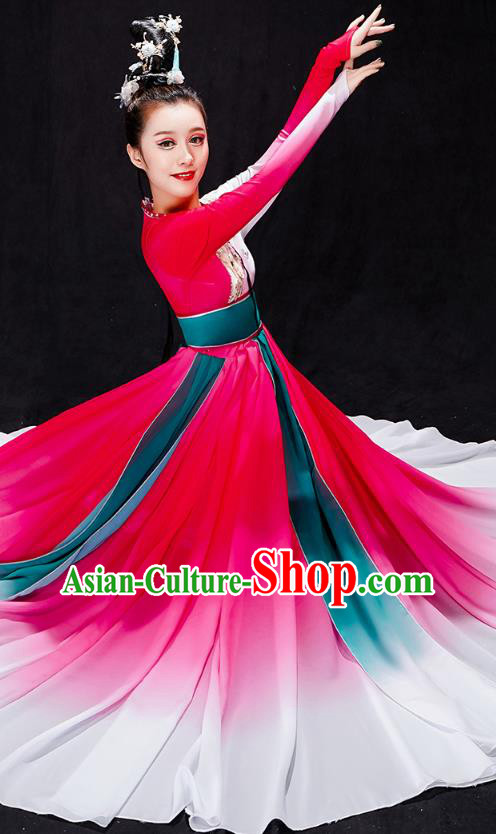 Chinese Female Group Dance Rosy Dress Traditional Umbrella Dance Clothing Classical Dance Costumes