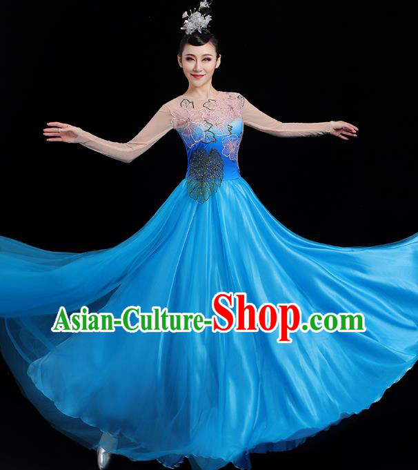 China Spring Festival Gala Opening Dance Costume Modern Dance Clothing Chorus Performance Blue Dress
