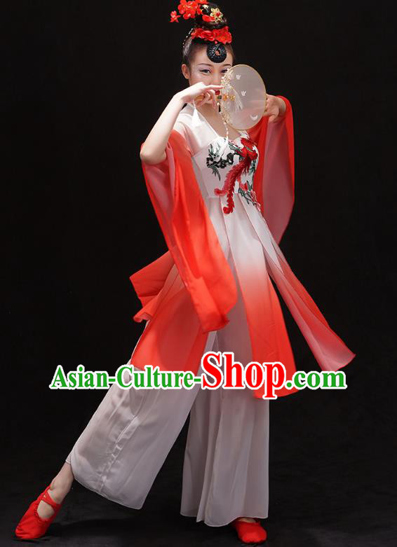 Chinese Palace Fan Dance Red Outfits Traditional Umbrella Dance Dress Classical Dance Clothing
