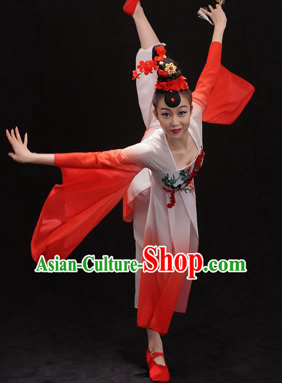 Chinese Palace Fan Dance Red Outfits Traditional Umbrella Dance Dress Classical Dance Clothing
