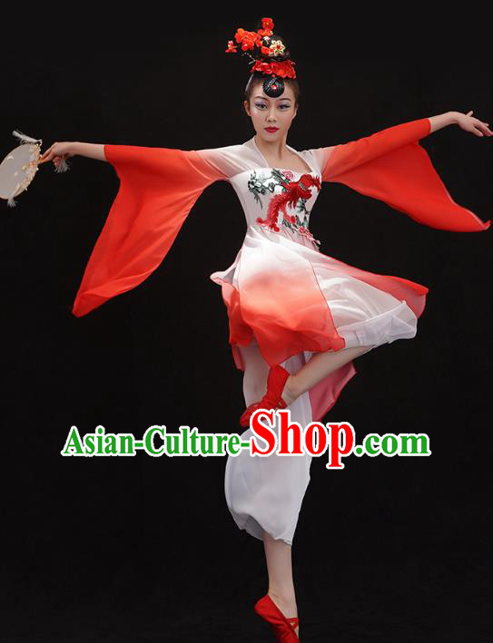 Chinese Palace Fan Dance Red Outfits Traditional Umbrella Dance Dress Classical Dance Clothing