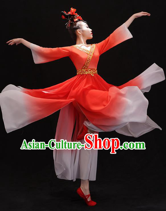 Chinese Woman Solo Dance Red Outfits Traditional Umbrella Dance Dress Classical Ballet Dance Clothing