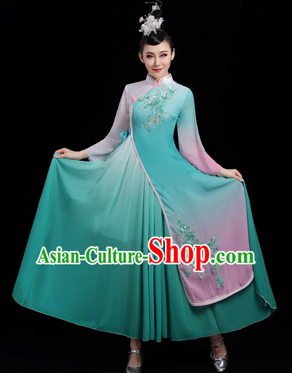 Chinese Classical Dance Costumes Palace Fan Dance Green Dress Traditional Umbrella Dance Clothing