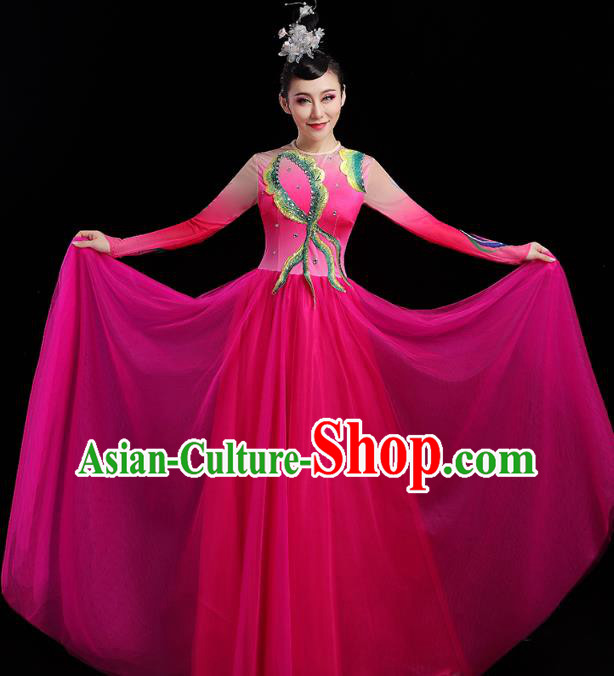China Modern Dance Clothing Stage Performance Rosy Veil Dress Spring Festival Gala Opening Dance Costume