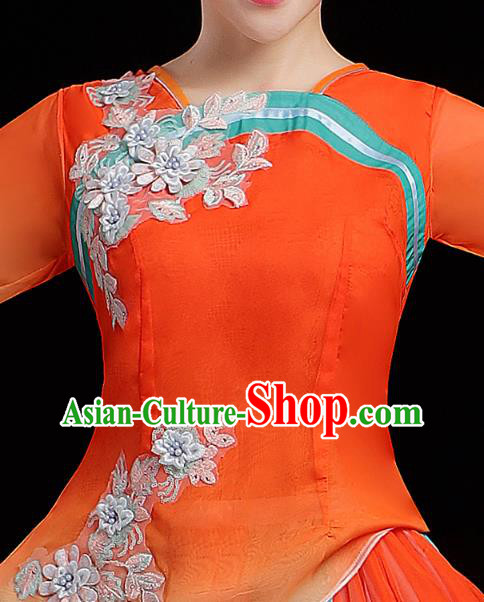 Chinese Traditional Umbrella Dance Clothing Classical Dance Costumes Opening Dance Orange Dress