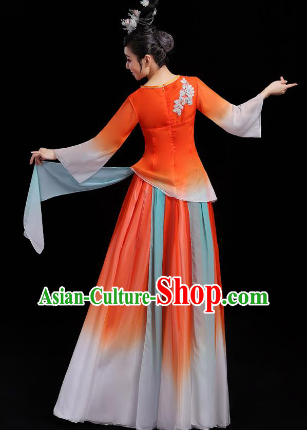 Chinese Traditional Umbrella Dance Clothing Classical Dance Costumes Opening Dance Orange Dress