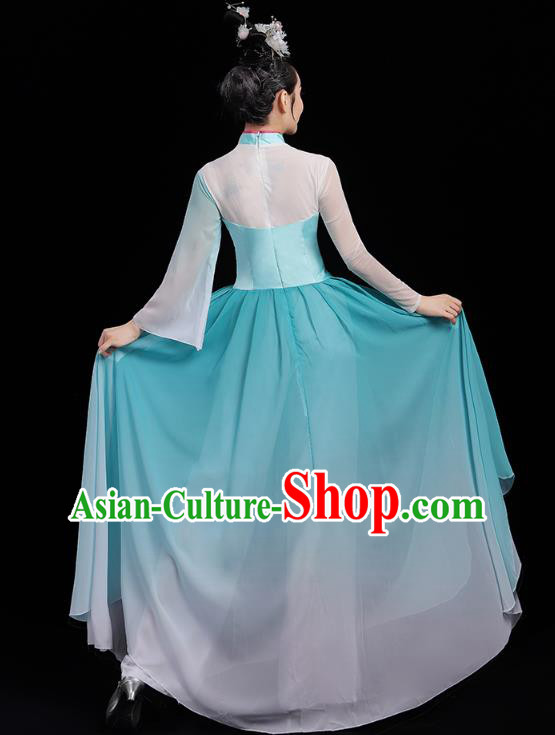 Chinese Traditional Fan Dance Clothing Classical Dance Costumes Umbrella Dance Blue Dress