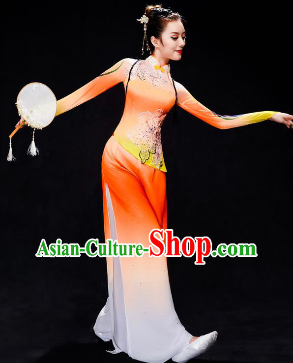 Chinese Classical Dance Costumes Woman Fan Dance Orange Outfits Traditional Umbrella Dance Clothing