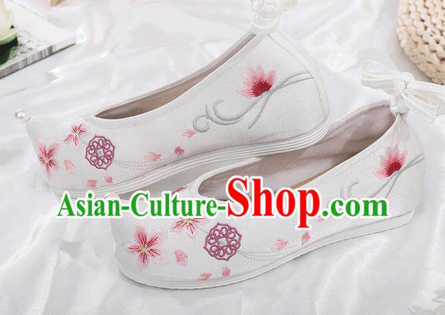 China Embroidered Shoes Ancient Princess White Cloth Shoes Traditional Hanfu Bow Shoes