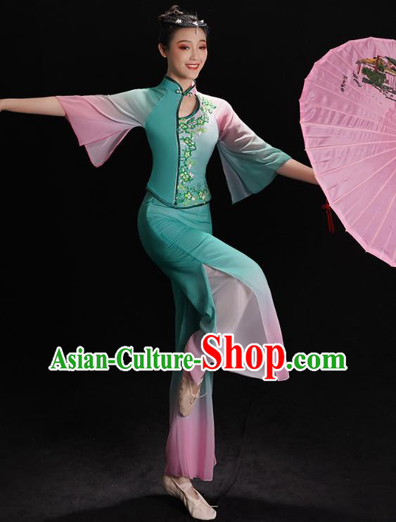 China Fan Dance Clothing Folk Dance Costume Jiaozhou Yangko Dance Green Uniforms