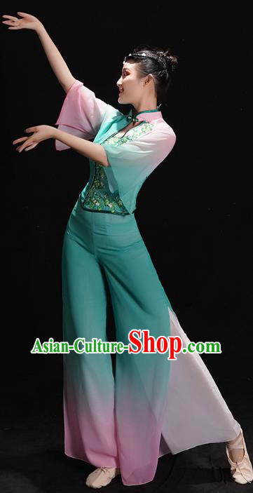 China Fan Dance Clothing Folk Dance Costume Jiaozhou Yangko Dance Green Uniforms