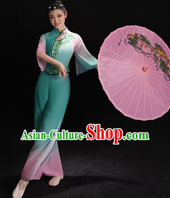 China Fan Dance Clothing Folk Dance Costume Jiaozhou Yangko Dance Green Uniforms