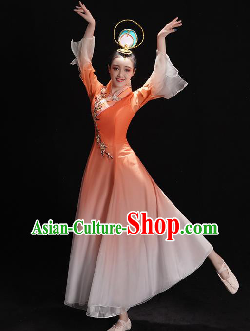 Chinese Classical Dance Costumes Umbrella Dance Orange Dress Traditional Mangzhong Dance Performance Clothing