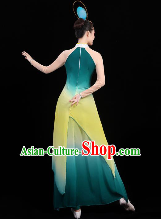Chinese Umbrella Dance Embroidered Orchids Green Dress Traditional Performance Clothing Classical Dance Costumes