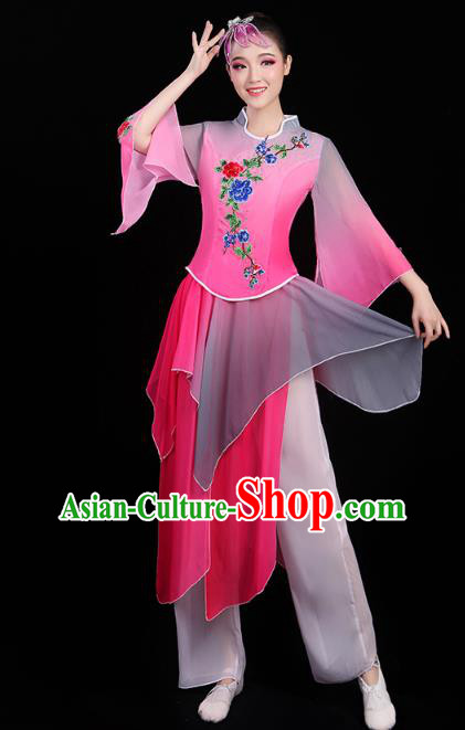 Chinese Traditional Fan Dance Performance Clothing Classical Dance Costumes Umbrella Dance Rosy Outfits