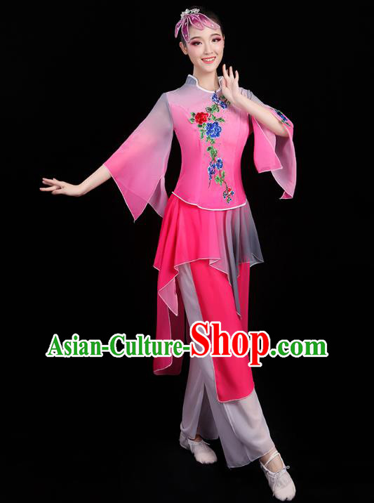 Chinese Traditional Fan Dance Performance Clothing Classical Dance Costumes Umbrella Dance Rosy Outfits
