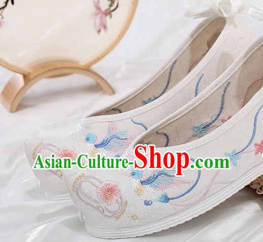 China Ancient Princess Bow Shoes Traditional Hanfu Shoes Embroidered White Cloth Shoes