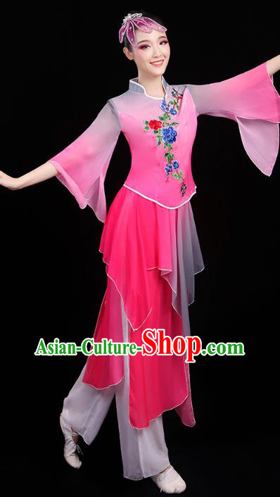 Chinese Traditional Fan Dance Performance Clothing Classical Dance Costumes Umbrella Dance Rosy Outfits