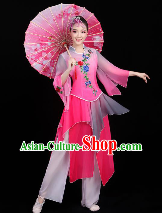 Chinese Traditional Fan Dance Performance Clothing Classical Dance Costumes Umbrella Dance Rosy Outfits