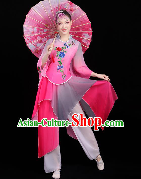 Chinese Traditional Fan Dance Performance Clothing Classical Dance Costumes Umbrella Dance Rosy Outfits