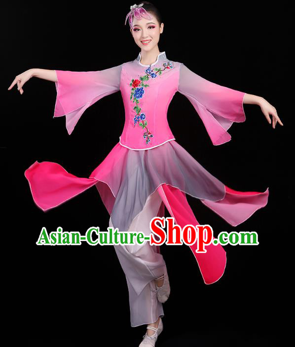 Chinese Traditional Fan Dance Performance Clothing Classical Dance Costumes Umbrella Dance Rosy Outfits