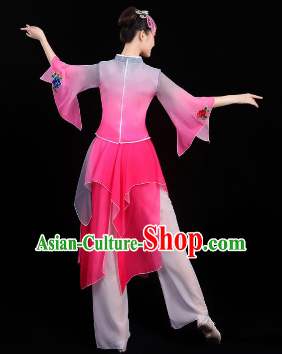 Chinese Traditional Fan Dance Performance Clothing Classical Dance Costumes Umbrella Dance Rosy Outfits