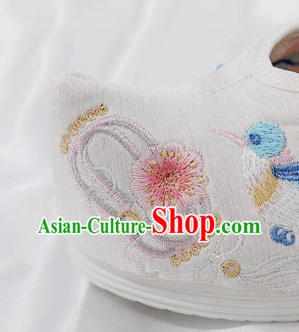 China Ancient Princess Bow Shoes Traditional Hanfu Shoes Embroidered White Cloth Shoes