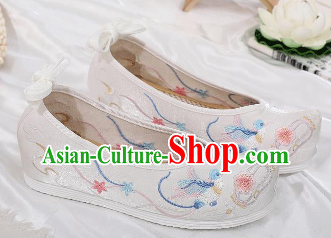 China Ancient Princess Bow Shoes Traditional Hanfu Shoes Embroidered White Cloth Shoes