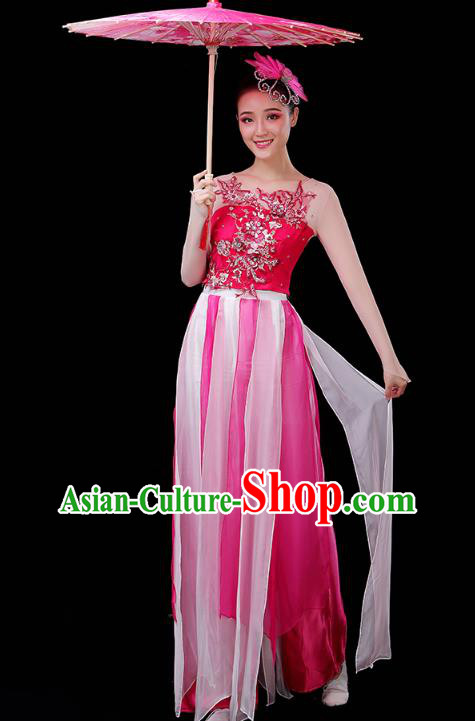 Chinese Traditional Solo Dance Performance Clothing Classical Dance Costume Umbrella Dance Rosy Dress