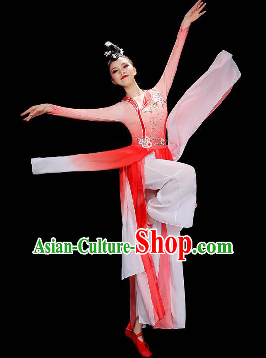 Chinese Umbrella Dance Red Dress Traditional Fan Dance Performance Clothing Classical Dance Costumes